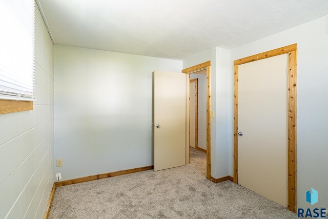 unfurnished bedroom featuring light carpet