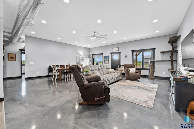 living room featuring ceiling fan