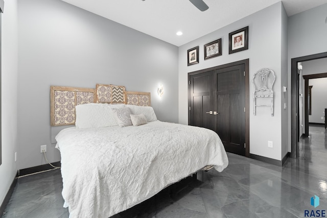 bedroom featuring a closet and ceiling fan