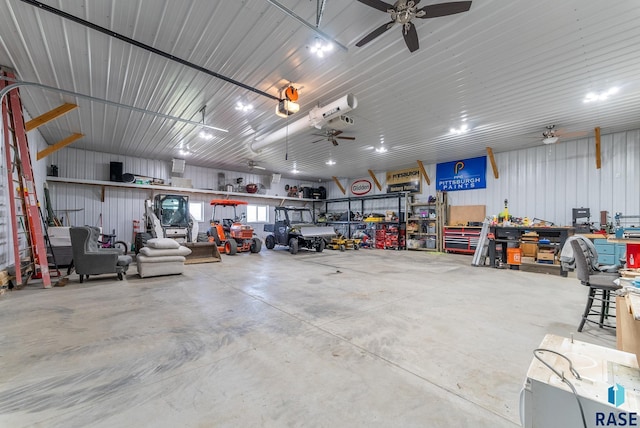 garage with a workshop area