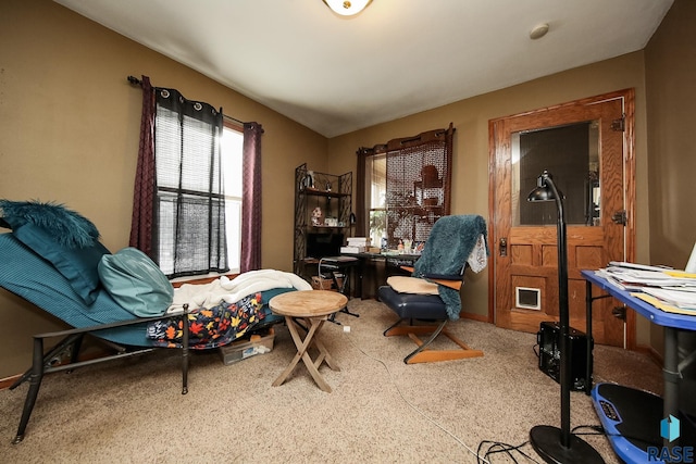 living area featuring carpet floors