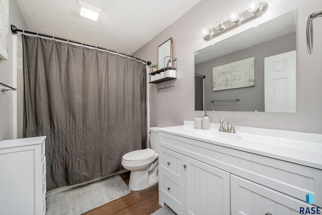 bathroom featuring vanity, hardwood / wood-style flooring, and toilet