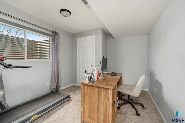 view of carpeted home office