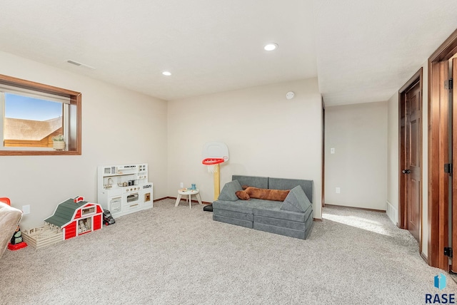 rec room with carpet floors