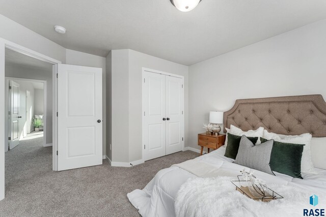 carpeted bedroom featuring a closet