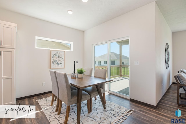 dining space featuring dark wood-type flooring