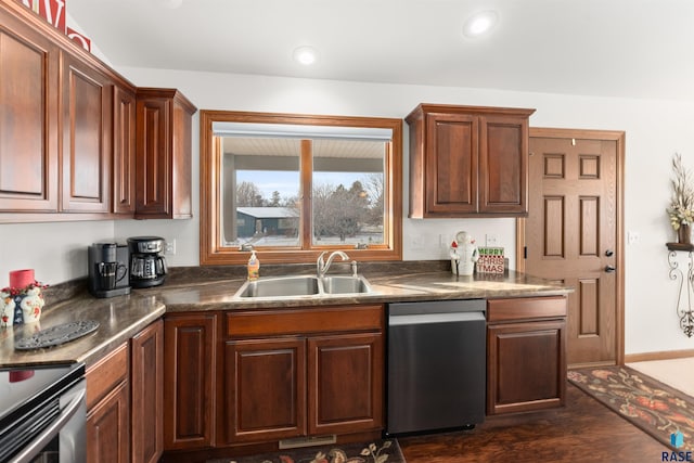 kitchen featuring sink, dark hardwood / wood-style floors, and appliances with stainless steel finishes