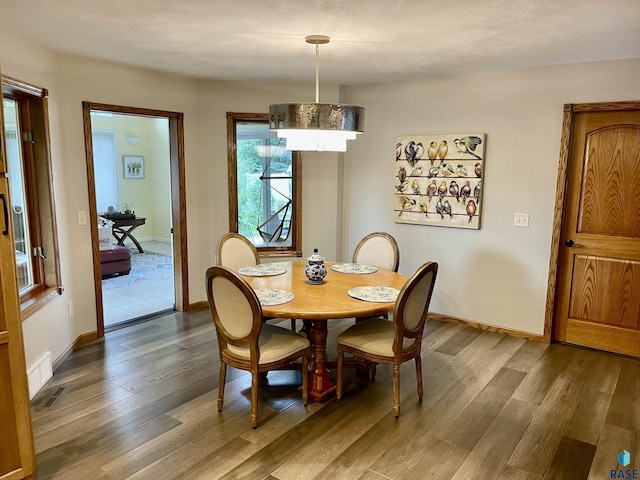 dining space featuring wood-type flooring