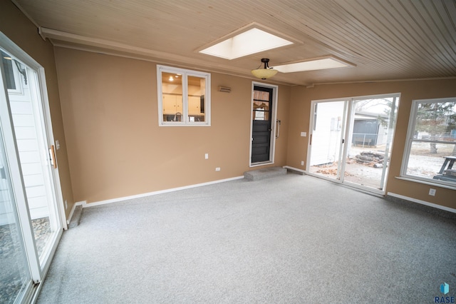 spare room with carpet and a skylight