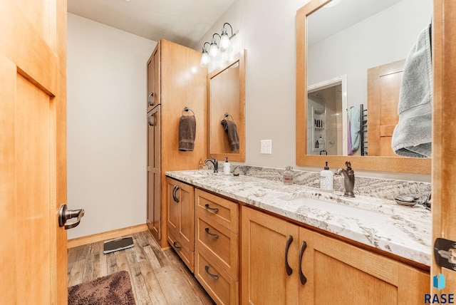 bathroom featuring hardwood / wood-style floors and vanity