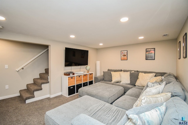 living room featuring carpet