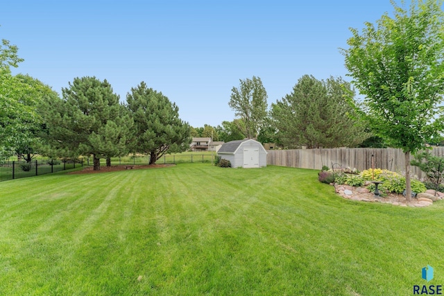 view of yard featuring a storage unit