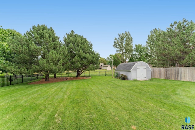 view of yard featuring a storage unit