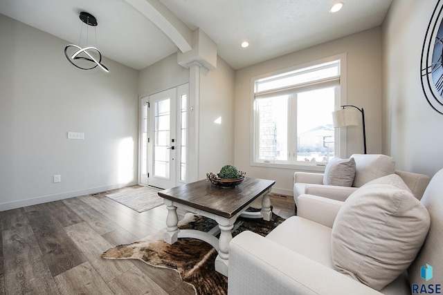 living room with hardwood / wood-style floors