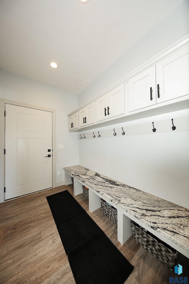 mudroom with dark wood-type flooring