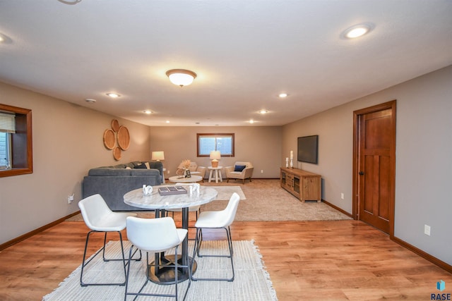 dining room with light hardwood / wood-style floors