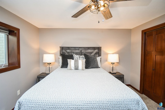 bedroom with carpet flooring and ceiling fan