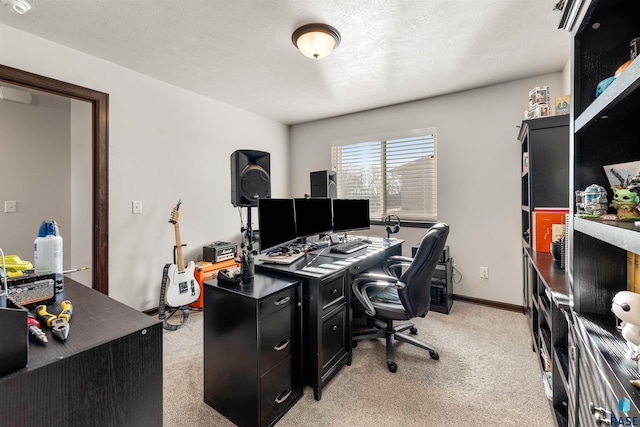 home office with light colored carpet