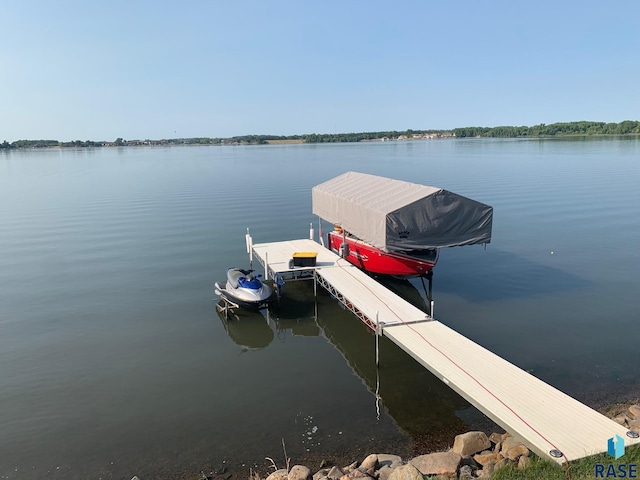 view of dock with a water view