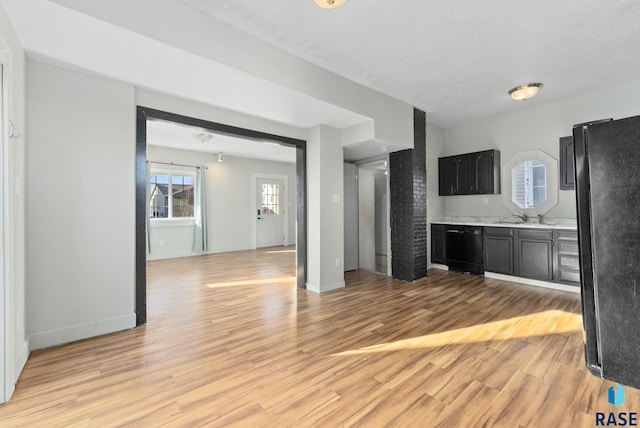 kitchen featuring light hardwood / wood-style floors, black appliances, and sink