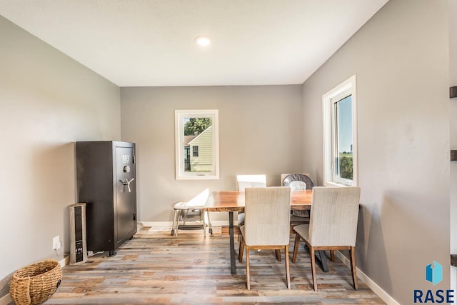 dining room featuring light wood-type flooring and a healthy amount of sunlight