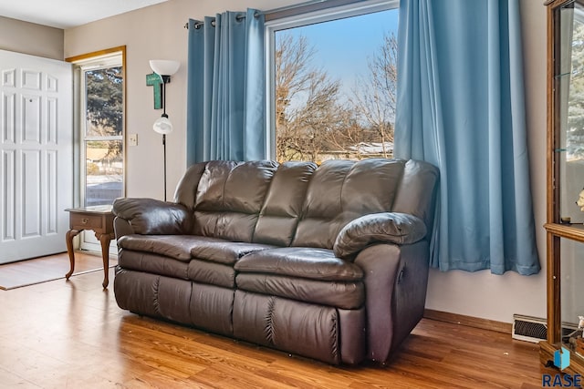 living room featuring light hardwood / wood-style flooring and plenty of natural light