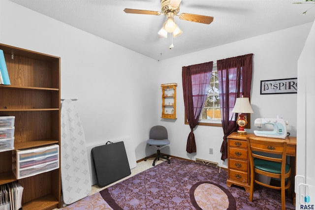 office area with ceiling fan