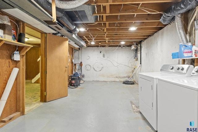 basement featuring washer and dryer