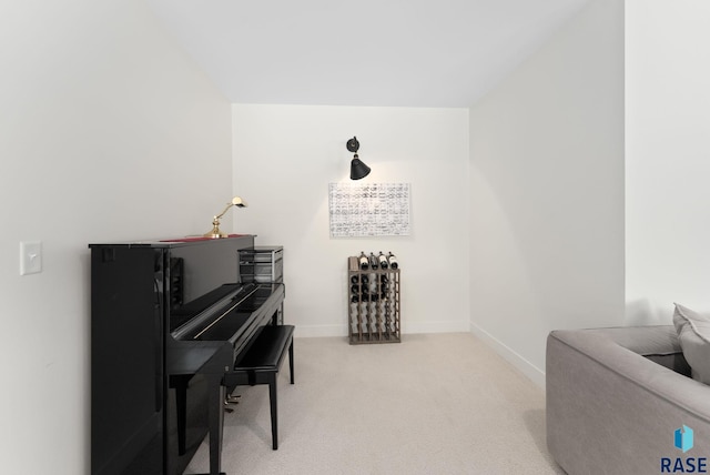 miscellaneous room with light colored carpet