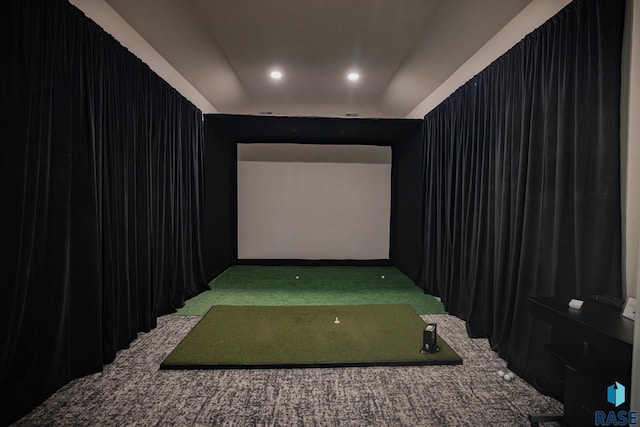 playroom featuring light colored carpet