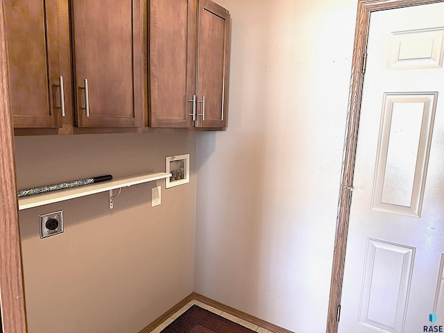 laundry room with washer hookup, cabinets, and hookup for an electric dryer