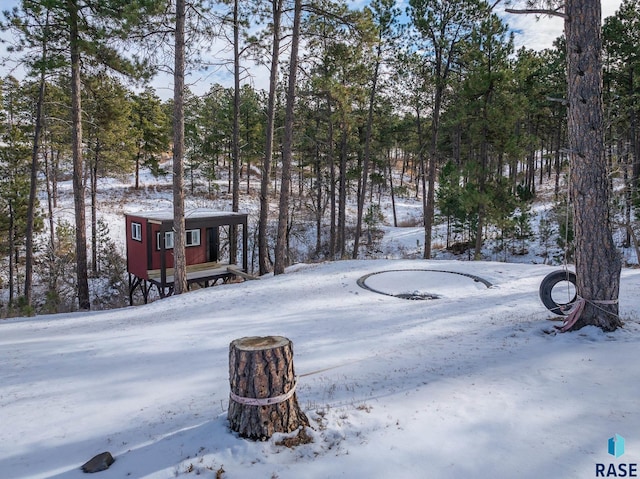 view of yard covered in snow