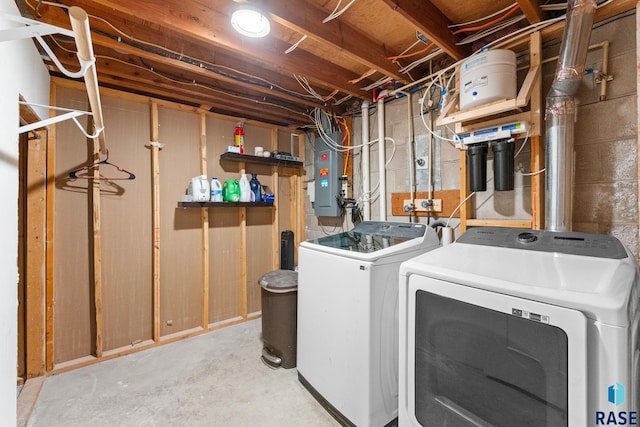 laundry area with separate washer and dryer and electric panel