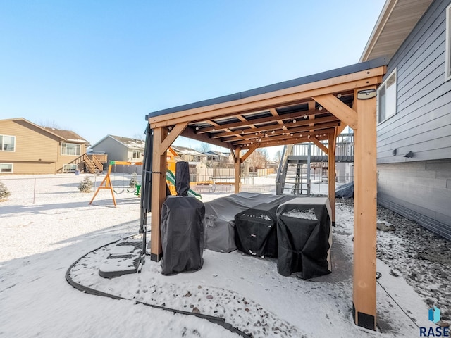 view of snow covered patio