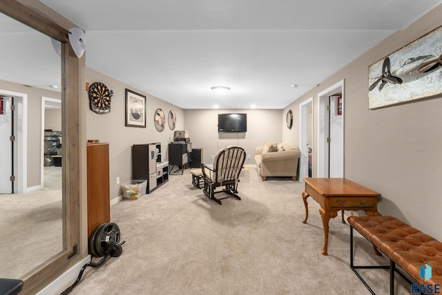 living area with light carpet