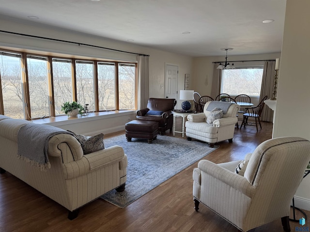 living room with wood-type flooring and a wealth of natural light