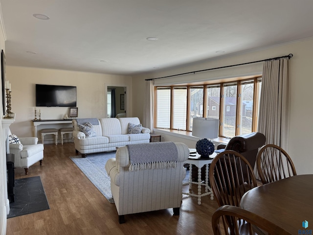 living room with hardwood / wood-style flooring