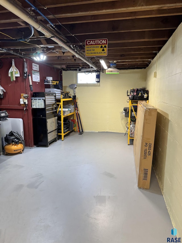 basement featuring a workshop area