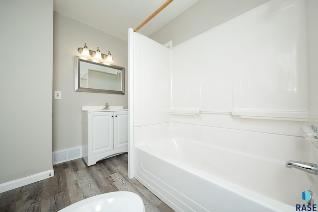 bathroom with wood-type flooring and vanity