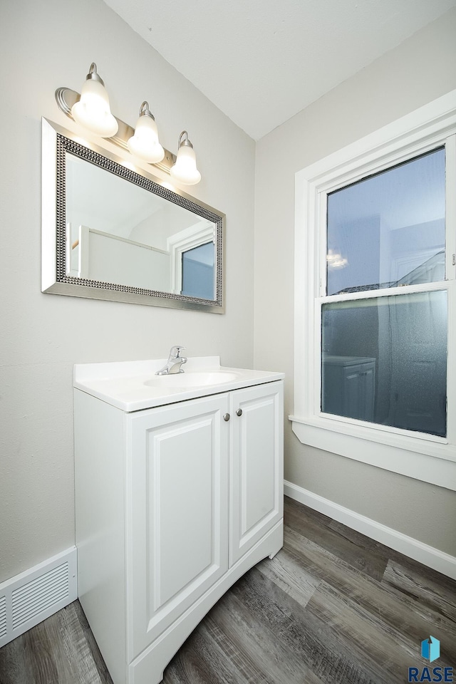 bathroom featuring vanity and wood-type flooring