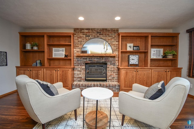 living room featuring dark wood-type flooring