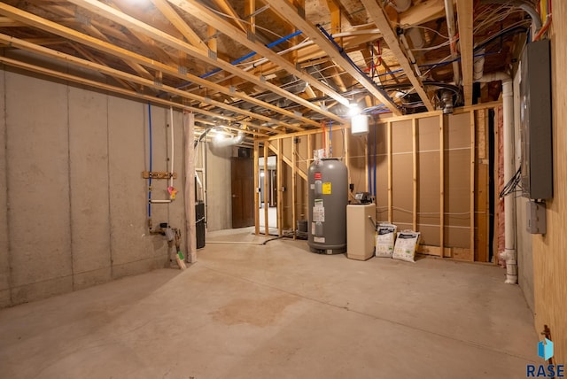 basement featuring water heater