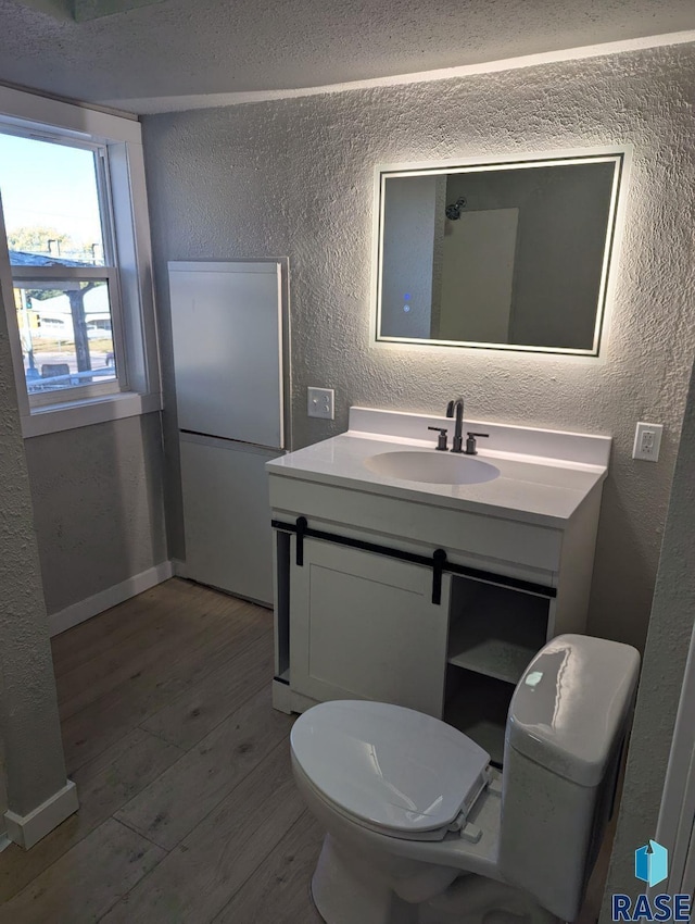 bathroom featuring vanity, toilet, and wood-type flooring