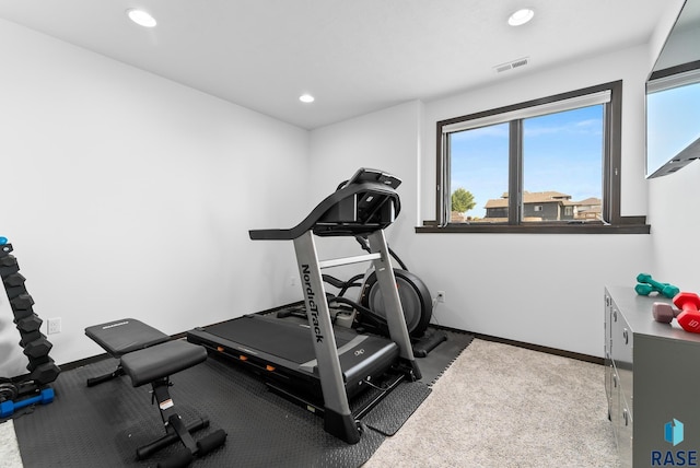 exercise room featuring carpet