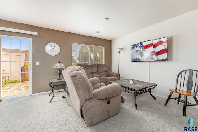 living room featuring carpet