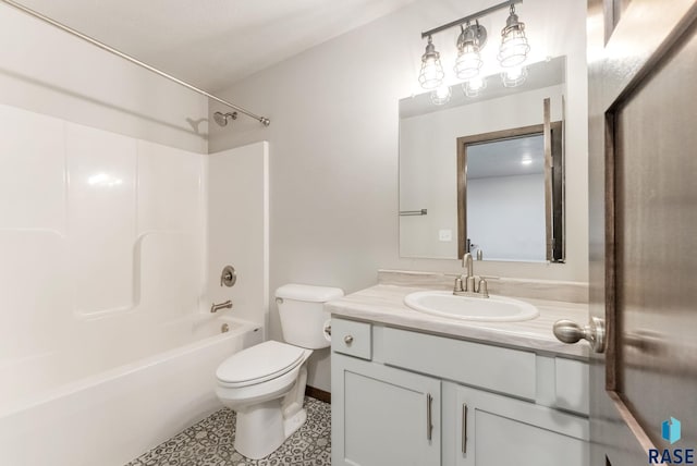 full bathroom featuring vanity, tile patterned flooring, toilet, and shower / bath combination