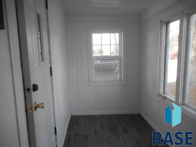 unfurnished room featuring plenty of natural light and dark hardwood / wood-style floors