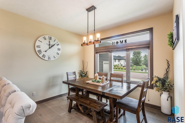 dining room featuring dark hardwood / wood-style flooring and a notable chandelier