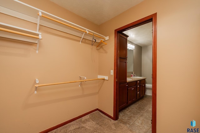 spacious closet with light colored carpet