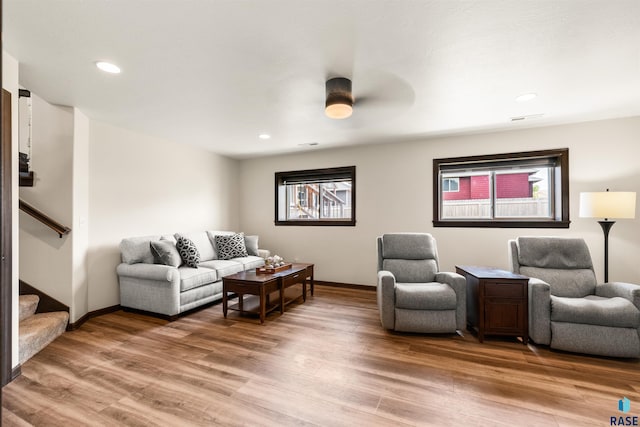 living room with hardwood / wood-style flooring